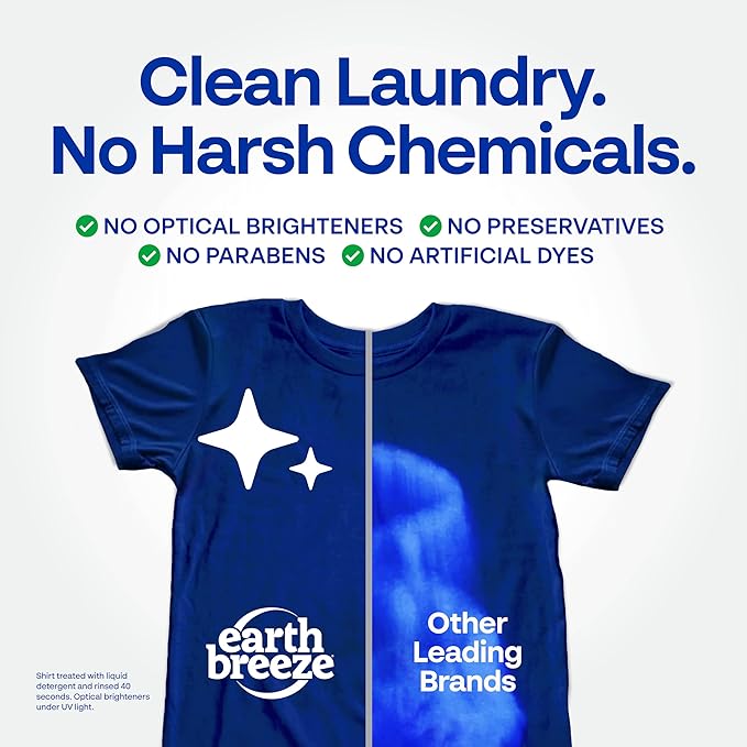 Earth Breeze Laundry Detergent Sheets River Rain - 60 Loads - Eco Laundry Sheets - Travel Laundry Detergent Soap Sheets for Hot & Cold Cycles - Tackles Tough Stains & Odors - Gentle on Skin, 30 Ct
