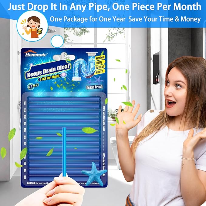 Drain Sticks Drain Cleaner Sticks Keeps Drains and Pipes Clear and Odor-free for Sink Pipe Cleaning Sticks for Drains As Seen On TV