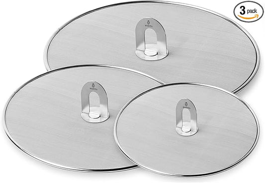 Homestia Splatter Screen for Cooking - Stainless Steel Grease Splatter Guard for Frying Pan, No Cooking Oil Mess No burns, Ultra Fine Mesh Lids Set of 3 (10'', 11.5'' 13'')