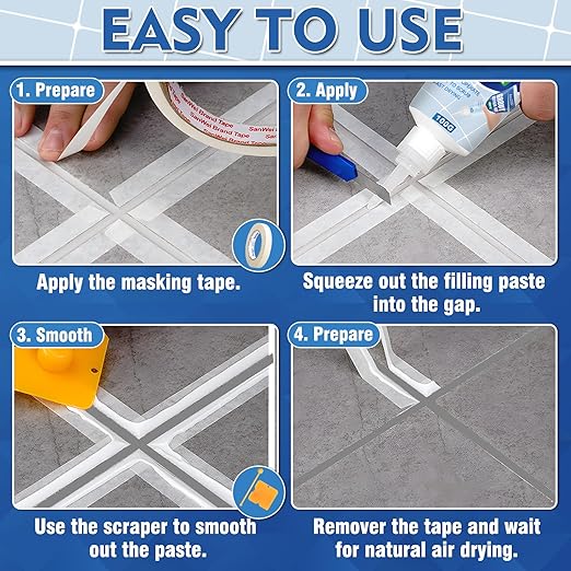 Tile Grout Repair Kit, 2 Pack Fast Drying Grout Filler for Bathroom, Kitchen, Shower, Versatile Triple Use with Grout Sealer, Replace Grout Pen for Restore and Renew Tile Joints Line (Grey)