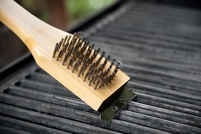 Outset QV40 Verde Collection Grill Brush and Scraper, 14.5 inches, Bamboo Handle