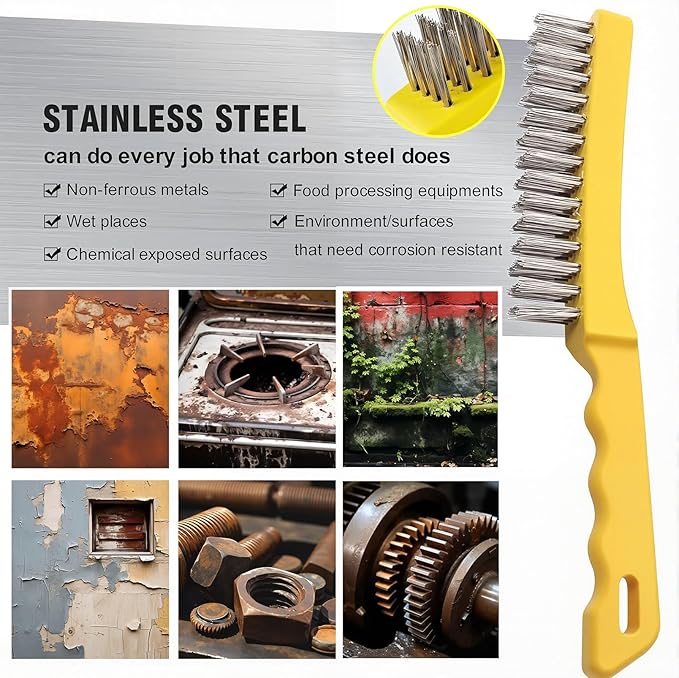 6 Pcs Heavy-Duty Cleaning Brush Set with Stainless Steel Brushes & Scraper - Includes U-Shape Brush, Dual-Head Brass/Nylon Brushes for Gas Stoves, Grills, Rust, Grease & Surface Prep