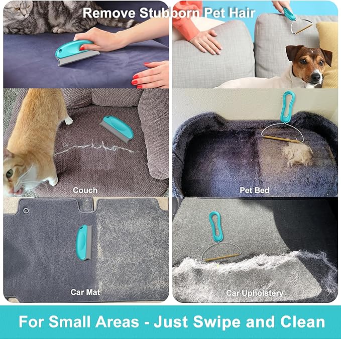 Carpet Rake for Pet Hair Removal (3 Pack), Dog Cat Fur Remover Rubber Broom, Stainless Steel Long Handle Lint Shaver Cleaner Tools, Scraper Brush for Carpet, Rug, Car Mat, Couch, Pet Bed