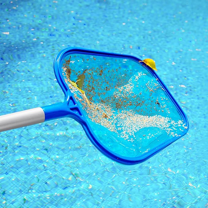 Pool Skimmer - Pool Skimmer Net with 5 Aluminum Pole Sections 64'', Skimmer Net with Fine Mesh Net for Cleaning Leaf of Swimming Pools, Spas, Hot Tubs and Fountains