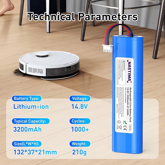 NASTIMA 14.8V 3200mAh 47.36Wh Li-ion Battery Compatible with Ecovacs Deebot N8, Deebot N8 Pro, Deebot N8+, Deebot N5, Deebot T5 Neo, Ozmo 900, Ozmo 920, Ozmo 930, Replacement Battery with BMS