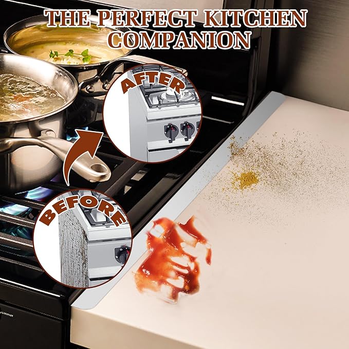Stainless Steel Stove Gap Covers - Oven Gap Filler Kit 25.4" Between Stove & Counter Top - Heat Resistant Slide-in Range Trim Guard for Seamless Kitchen Accessories Easy Clean (White)
