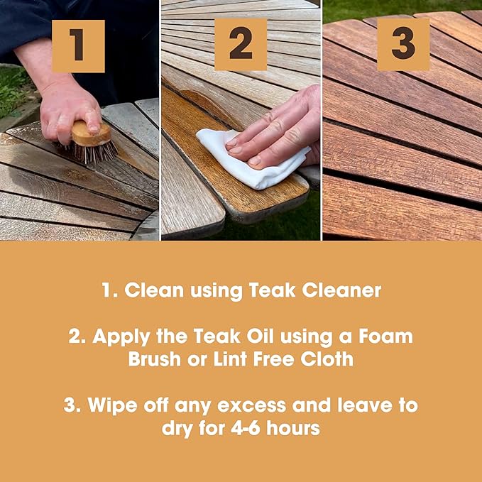Furniture Clinic Teak Oil | 10x More Teak Oil | 170fl oz / 5 Liter | Wood Oil Protects & Cleans Outdoor & Indoor Furniture, & Boats | Restore & Protect Wood, Prevent Drying | Natural Matte Finish
