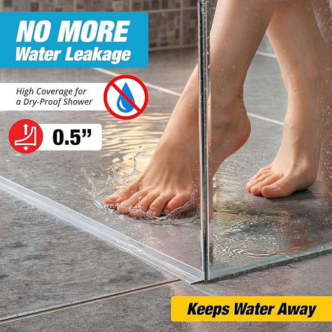 Shower Threshold Water Dam Barrier 39" - Transparent Collapsible Walk in Shower Water Guard - Door Bottom Seal Strip Leak Guard by Hippo Dam