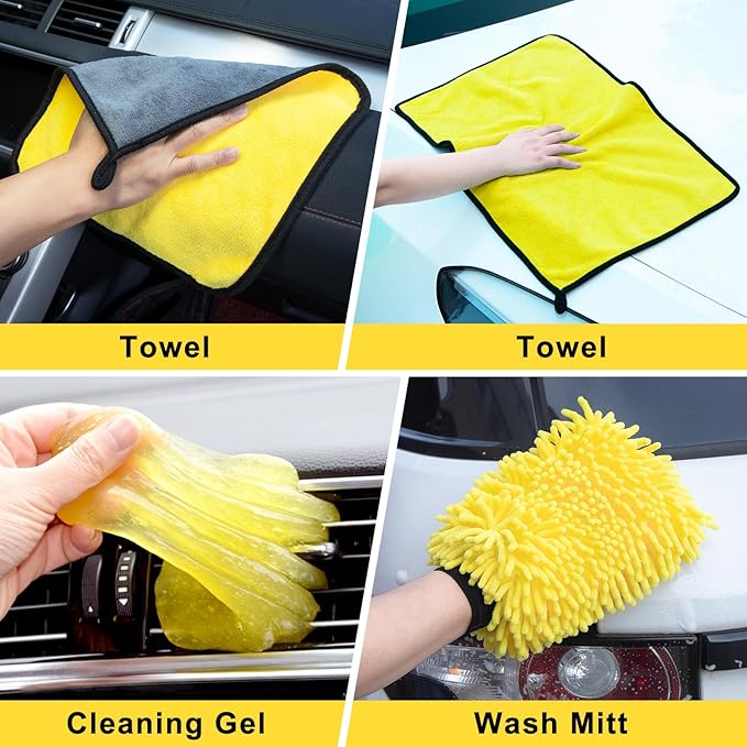 29Pcs Car Detailing Kit with 18" Wheel Rim Brush, Car Detailing Brush Set, Car Cleaning Tools Kit for Interior Exterior Wheels, Yellow