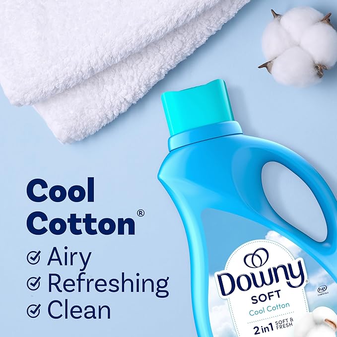 Downy Soft, 2 in 1 Soft and Fresh Liquid Fabric Softener, Cool Cotton, 111 fl oz, 150 Loads, Fabric Conditioner Liquid provides softness and freshness for fabrics