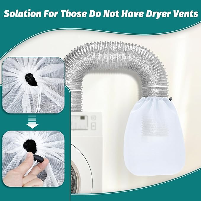 Daisypower 4 Pack Dryer Vent Lint Catcher Bag,Indoor Outdoor Dryer Vent Lint Traps Capturing Lint and Dust,White