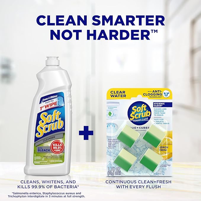 Soft Scrub In-Tank Toilet Cleaner Duo-Cubes, Lemon Fresh, Clear Water, 4 Ct, Cleans & Freshens, Helps Fight Toilet Ring, Hard Water & Limescale Stains