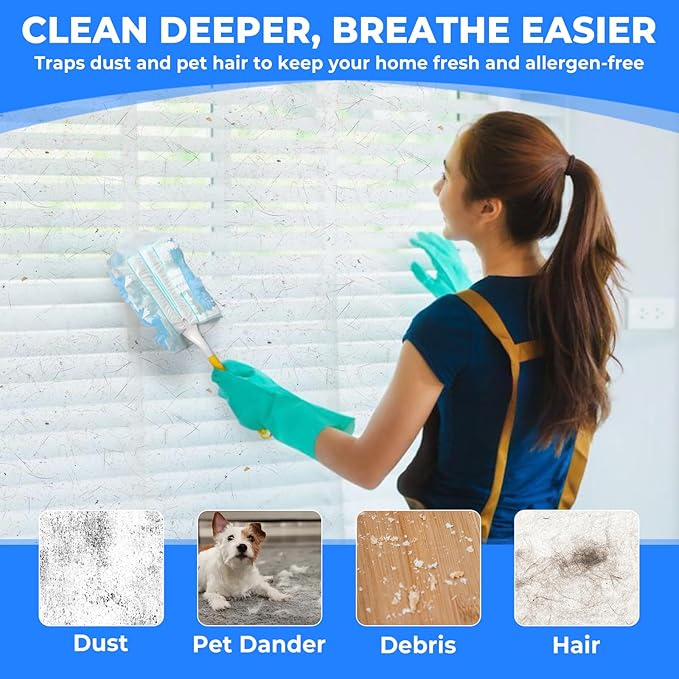 100 Pack Duster Refills Compatible with Swiffer, Disposable Microfiber Replacement Heads for Multi-Surface Cleaning on Blinds, Furniture & Fans, Blue (No Handle)