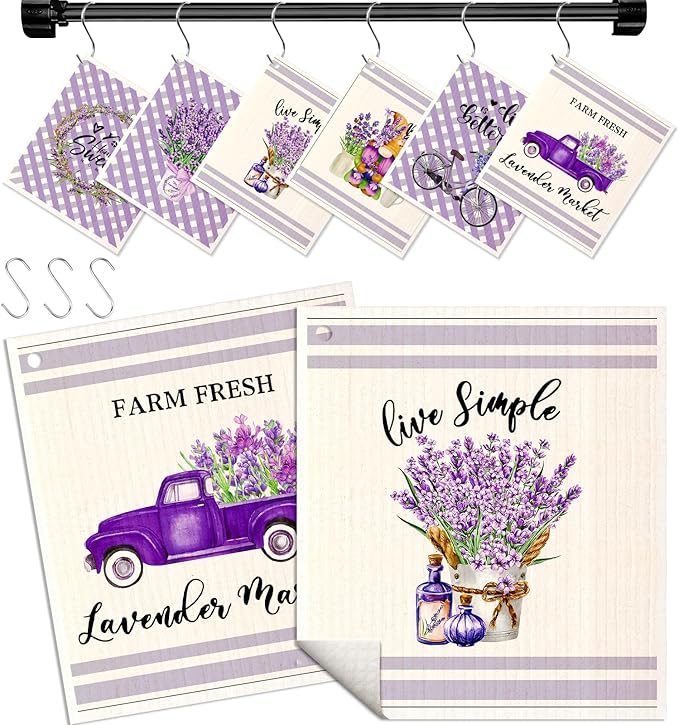 Miss Adola Kitchen Swedish Dishcloths with Hooks - 6 Pack Reusable Dish Cloths for Washing Dishes Fast Drying Cute Fun Swedish Dish Towels Washable Cleaning Sponge, Bicycle Lavender
