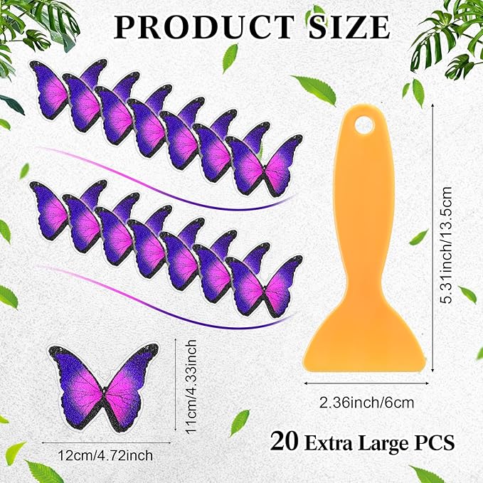 20 Pcs Non Slip Bathtub Stickers Anti Slip Shower Stickers Butterfly Anti Skid Bathtub Decals Adhesive Shower Grips Peel and Stick Treads Applique with Scraper(Purple,Butterfly)