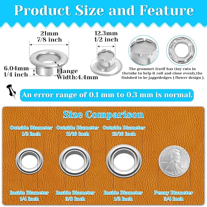 643Pcs Grommet Tool Kit 12mm 1/2 Inch(Inside Hole Size) Eyelet Kit with 320Pcs Eyelets Grommets, 320Pcs Washers and Grommet Eyelet Pliers for Leather/Belt/Shoes/Crafts