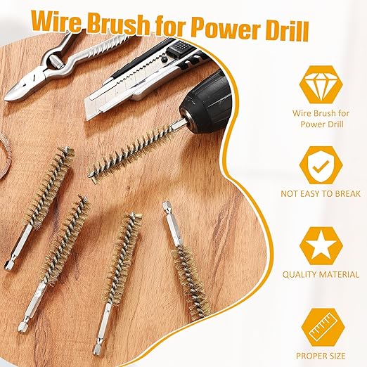 Geiserailie Bore Brush Bristles Wire Brush for Power Drill Cleaning Wire with Hex Shank Handle for Power Drill Cleaning(5 Pieces,Copper)