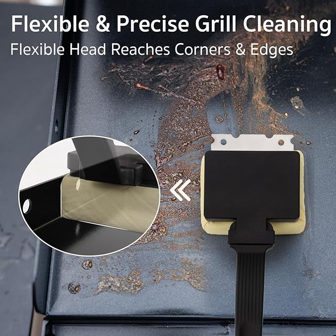 GASPRO Bristle Free Grill Brush for Outdoor Grill, BBQ Brush with Scraper, Prevents Coating Damage, Safe for Cast Iron & Stainless Steel Grill, Soft Brush Head Replaceable & Dishwasher Safe