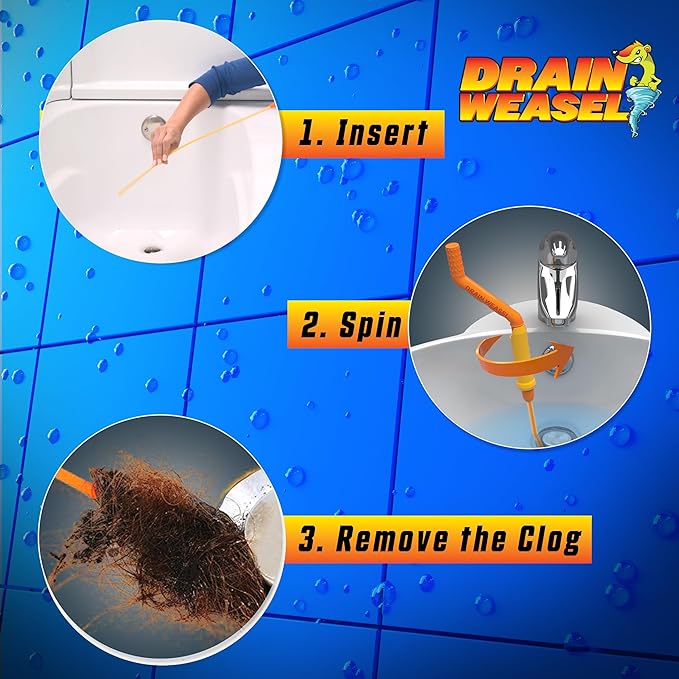 FlexiSnake Drain Weasel MAX Drain Hair Clog Remover Tool with Rotating Handle and 2 Wand Refills, Made in the USA, 20 inch