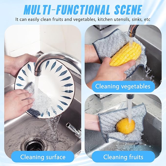 20PCS Four-Layer Non-Scratch Multipurpose Steel Wire Dishcloths - Reusable Quick-Dry Odor-Free Scrub Cloths for Dishes, Kitchen Cleaning Cloths for Cookware, Sinks, Stove Tops(7.87X7.87)