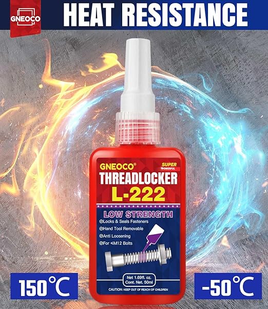 ThreadLocker Purple, Thread Lock Low Strength Lock Tight for Nuts, Bolts, Fasteners and Metals, Anaerobic Curing Metal Glue to Prevent Loosening and Corrosion (L222-50ml)