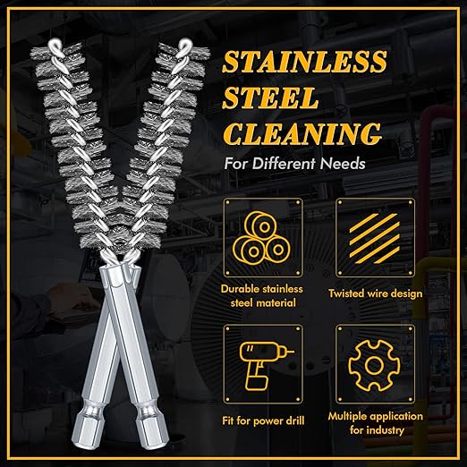 24 Pieces Bore Brush for Drill Wire Bore Brush Set Wire Cleaning Set Stainless Steel Cleaning for Power Drill Impact Driver (Stainless Steel)