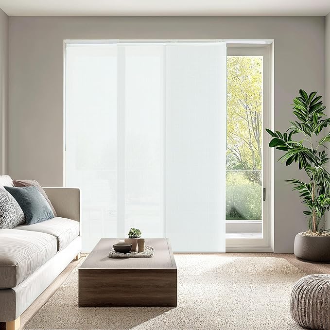 CHICOLOGY Sliding Door Blinds , Sliding Glass Vertical Blinds for Patio Doors , Room Divider , Ballroom White (Light Filtering) W:46-86 x H: 0-96 inch
