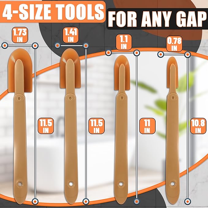 Caulking Tool Kit – 4 PCs Flexible Silicone Caulk Tool Set, Assorted Sizes Caulking Spatula Set for Smooth Professional Seal Lines – Non-Scratch Finish for Bathroom, Kitchen, Windows Repairs Projects