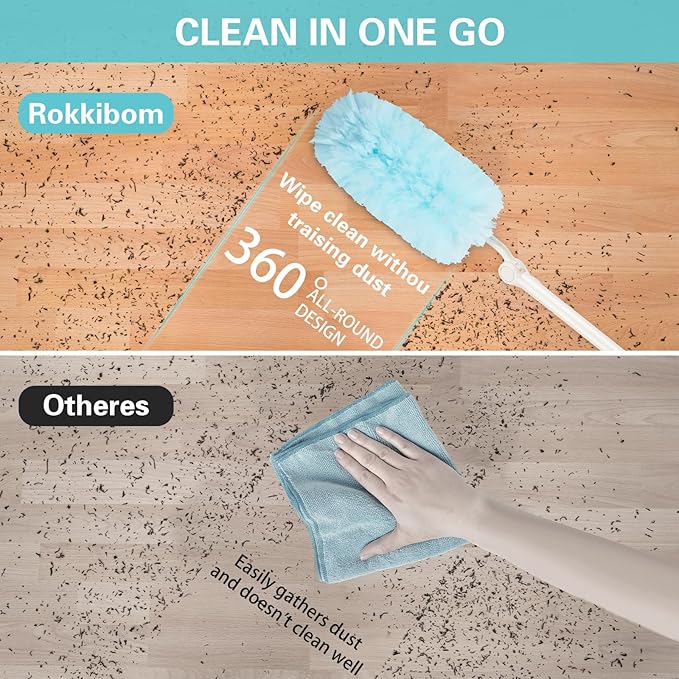 60 Count Heavy Duty Duster Refills for Swiffer, Multisurface 360° Larger Size Dusters with 4X Cleaning Power, Disposable Dusters for Pet, Cleaning Home, Blinds, Fans, Corners (60 pcs-Blue)