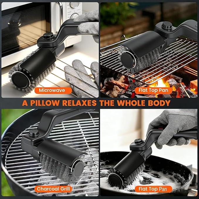Electric Grill Brush for Ootdoor Grill, Cordless Grill Brush for Outdoor BBQ with 2 Heads, 3-Speed & Angle Adjust Cordless Rotary Grill Cleaner, Rechargeable Grill Cleaning Brush for Barbecue Grates