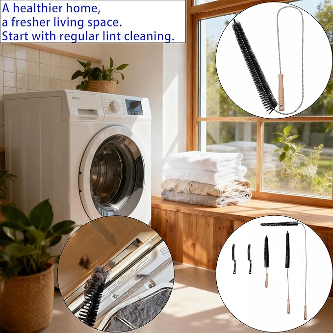 Dryer Vent Cleaner Kit, 3-Size Flexible Dryer Vent Brush Set with 2 Crevice Brushes, 17" 28" 47" Lint Trap Cleaning Tool for Dryer Vents, Refrigerator Coils, Radiator & Home Cleaning Essentials