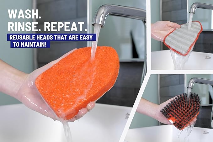Shower Scrubber 3 in 1 Extendable Long Handle 58" Cleaning Brush - Non Scratch Shower Brush for Cleaning Bathroom Kitchen Toilet Wall Tub Tile Sink (Red)