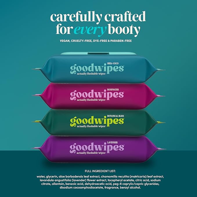 goodwipes Flushable Wipes Bulk Pack, Shea-Coco Adult Wet Wipes for Women & Men, Sewer & Septic Safe, Toilet & Bathroom Essentials, Extra Large, 418 Count (8 Packs and 1 Travel Pack)