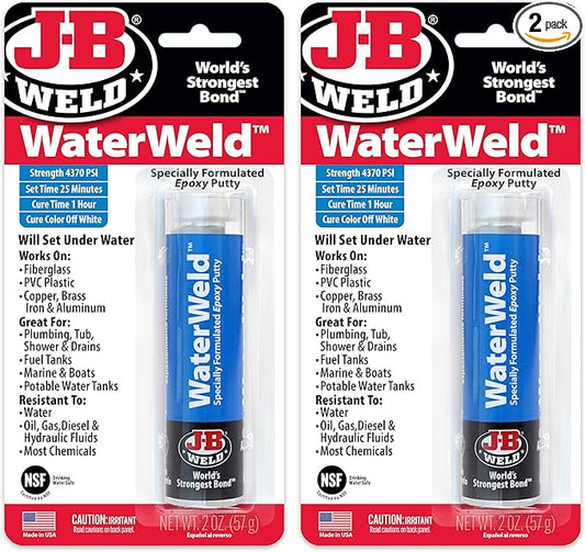 J-B Weld WaterWeld, 1 Hour Cure, Epoxy Putty Stick - 2 Pack, Off-White (8277-2)