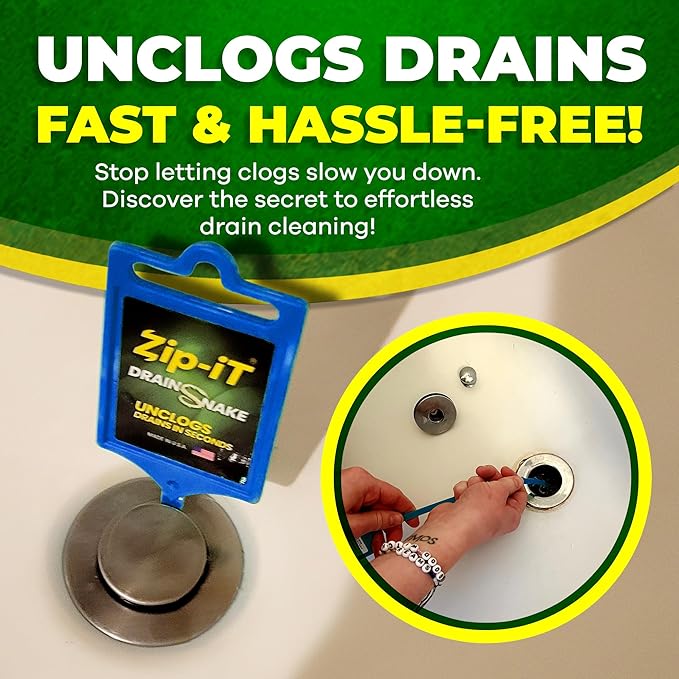 Zip-It Hair Drain Clog Remover, 25-inch Unclogger Tool for Shower, Tub & Sink in Seconds, Reusable, Flexible, Non-Toxic Drain Snake (3-pack)