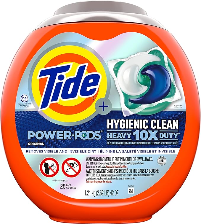 Tide Hygienic Clean Power PODS Laundry Detergent Pacs, Original Scent, 25 Count, Removes Visible and Invisible Dirt