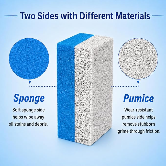 4 Pcs Grill Pumice Stone & Sponge Combination Cleaner, Heavy Duty 2 in 1 Pumice Stone and Sponge Clean Brush for Grills, Cast Iron Cookware, Oven, Grate, Stovetop (4)