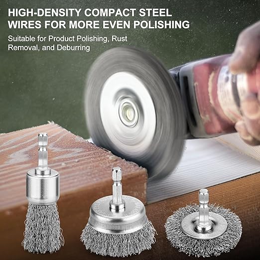 19Pcs Professional Wire Wheel Brush, Carbon Steel Wire Cup Brush for Drill, Wire Brush for Cleaning Rust, Brush Drill Attachments with 1/4 Inch Hex Shank
