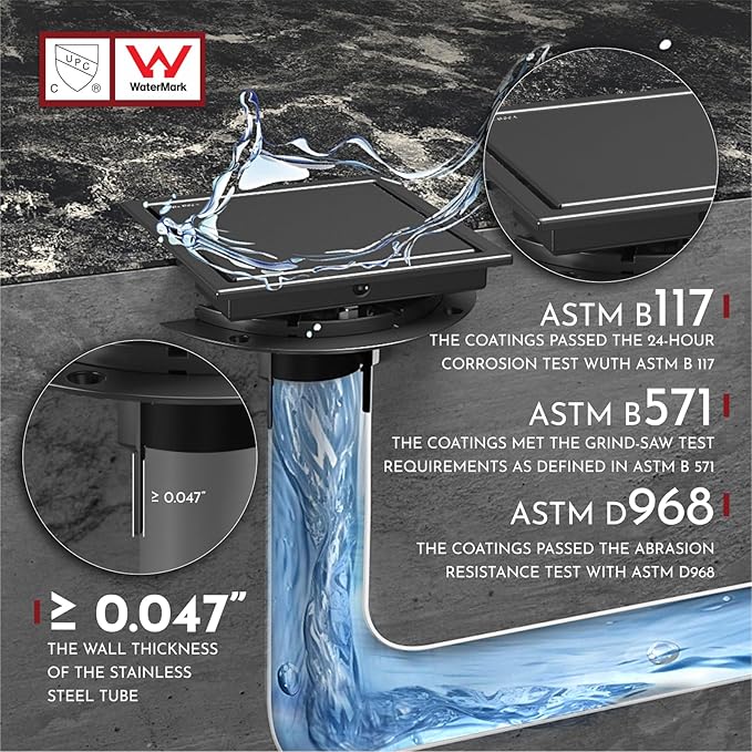 WEBANG 6 Inch Square Shower Drain Black Floor Drain with Flange Reversible 2-in-1 Cover Tile Insert Grate Removable SUS304 Stainless Steel CUPC Certified Matte Black