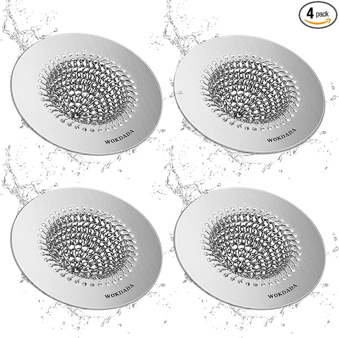 4 PCS Kitchen Sink Drain Strainer, Flippable Mesh Sink Strainer, 304 Stainless Steel Sink Screen, Easy Clean Large Basket Strainer, Anti-Clog Garbage Disposal Cover Fit for Standard Sink Drain