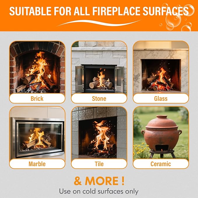 Fireplace Cleaning Set Fireplace Soot Remover with Scrub Brush for Brick, Stone, Rock, Tile, and Marble – Nonabrasive Brick Cleaner, Gentle Formula for Bricks & Glass Indoor and Outdoor -16.91 oz