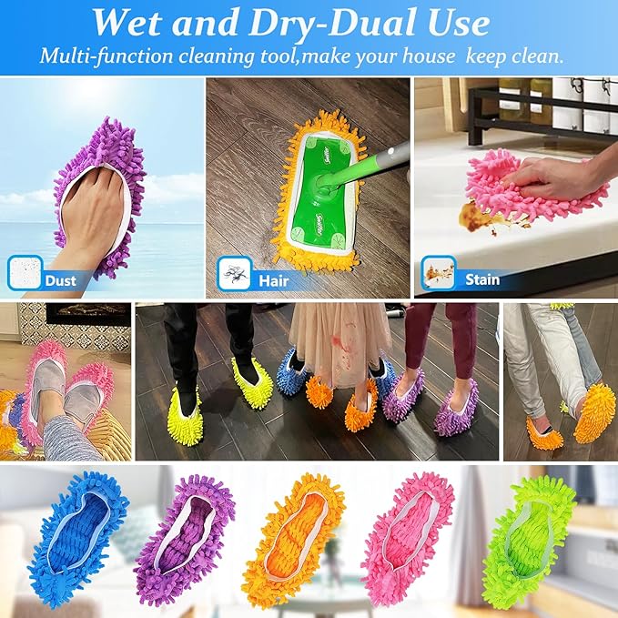 10 Pcs Shoes Cover Dust Duster, Washable Mop Slippers Shoes for Floor Cleaning, Reusable Microfiber Duster Mops for House, Office, Bathroom, Kitchen Cleaning (5Pairs)