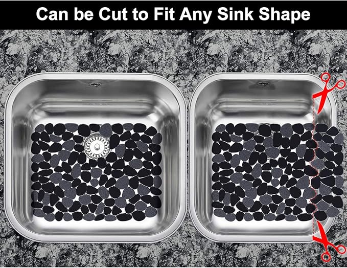 Yolife Pebble Kitchen Sink Mats, PVC Sink Protectors Mat for Bottom of stainless steel, Dish Drying Mats for Kitchen Counter (Black,2 Pack)