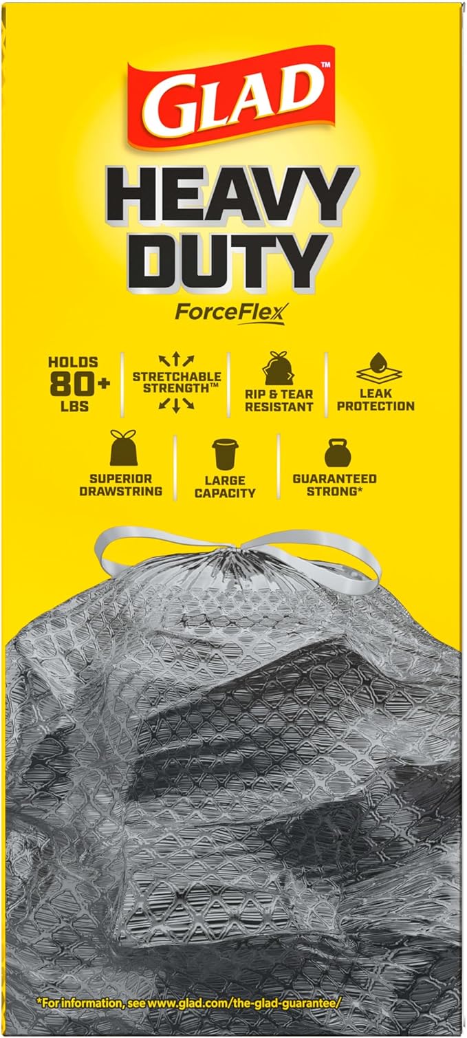 Glad Large 30 Gallon Trash Bags, Clorox Mountain Air Heavy Duty Garbage Bags, Forceflex with Drawstring, 25 Count (Packaging May Vary) (Pack of 6)