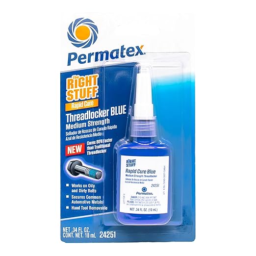 Permatex The Right Stuff Rapid Cure Blue Threadlocker 24251, Works on Oily & Dirty Fasteners, Automotive, Industrial & Hardware Use, Sets in 15m Cures in 4h, 10 ml