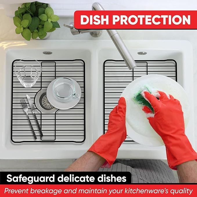 Better Houseware Sink Protectors for Kitchen Sink, Protective Metal Grid, 16x12.3x1 inches, Black Kitchen Sink Mat to Shield Sink Base from Scratches, Rust-Resistant Coating, 2 pack, M