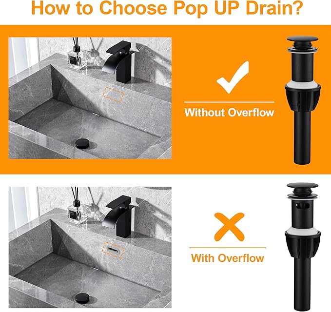 Vessel Sink Drain Without Overflow, Plastic Bathroom Pop up Sink Drain Fit for 1 3/4 Inch Vessel Sink, Built-in Anti Clogging Sink Stopper, Matte Black