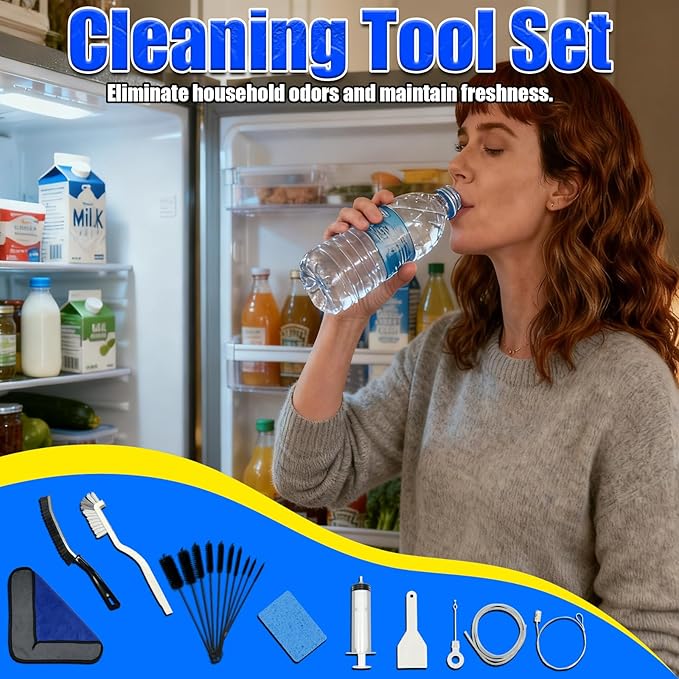 Refrigerator Drain Cleaning Tools Set, Fridge Water Line Cleaner Brush, Refrigerator Drain Accessories（19 Pcs）