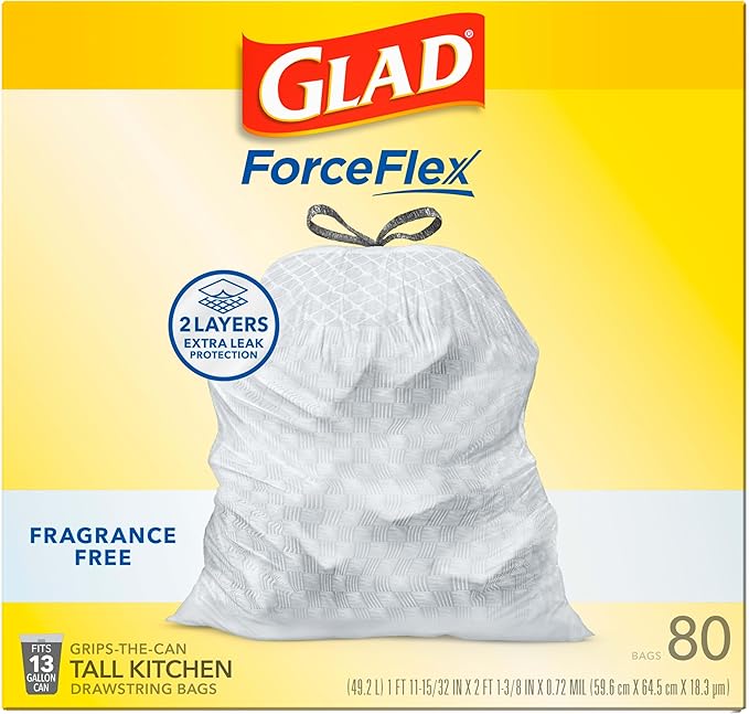 Glad ForceFlex Tall Kitchen Drawstring Trash Bags, 13 Gal, Fragrance Free (Package May Vary) (Pack of 240)