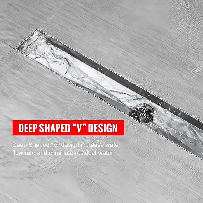SaniteModar Linear Shower Drain,Linear Drain 28 inch with Removable Square Hole Panel, AISI304 Brushed Stainless Steel Shower Floor Linear Drain with Adjustable Feet and Hair Catcher